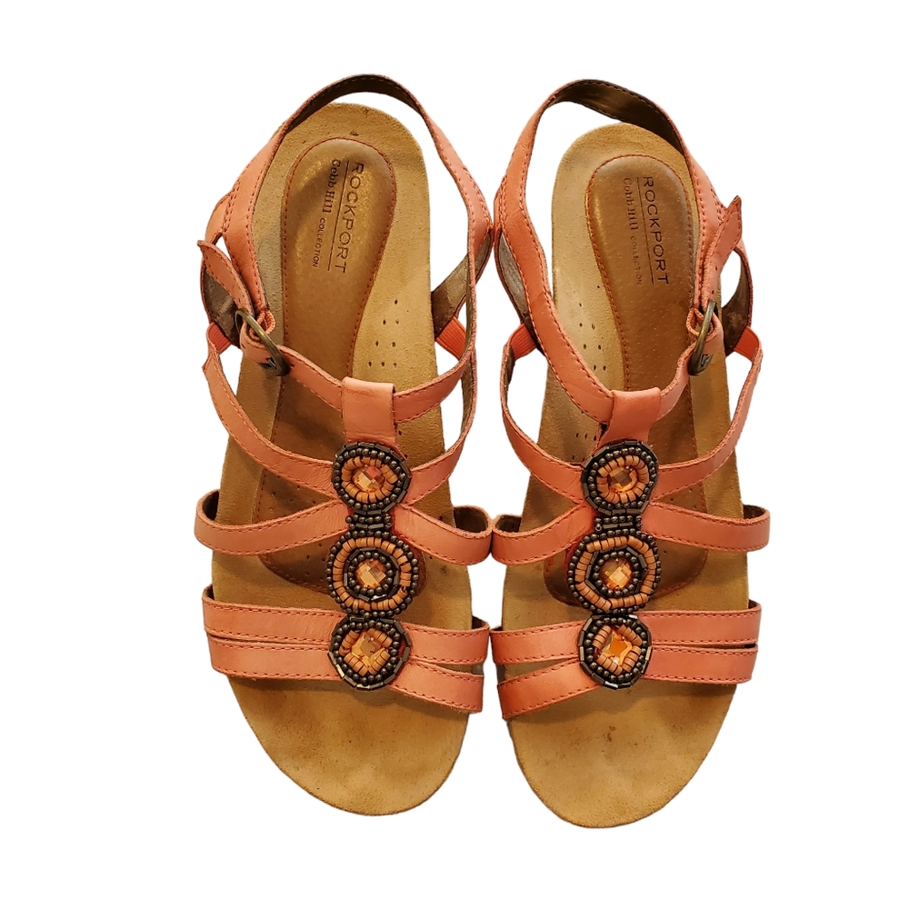 Rockport Hannah Jeweled and Beaded Cushioned Coral Sandals‎ Size 9W